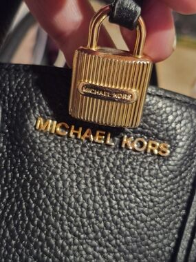 Michael Kors Black Pebbled Leather Crossbody with Gold Lock